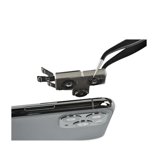 Módulo de cámara de iPhone extraído con pinza